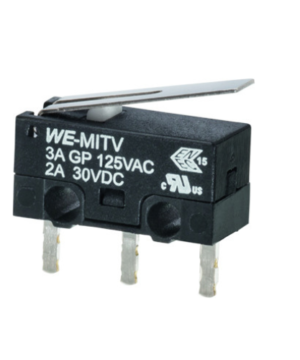 WS-MITV THT Terminal with Lever Micro Switch, 12.8 x 5.8 mm